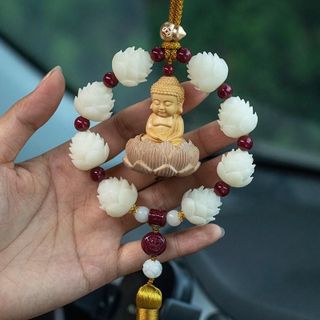 Khánh 8S Liên Hoa Hạt Gỗ Chu Sa Phật Như Lai Và Đài Sen Trang Trí Ô Tô,Xe Hơi Mang May Mắn Bình An