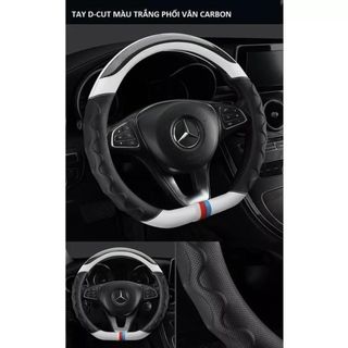 Bọc vô lăng vân carbon phối da nhiều màu - Luxury Car size 38cm - D cut D06 cao cấp phù hợp với xe 4,5,7 chỗ