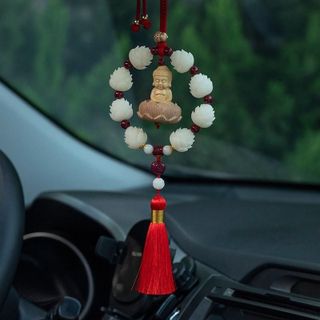 Khánh 8S Liên Hoa Hạt Gỗ Chu Sa Phật Như Lai Và Đài Sen Trang Trí Ô Tô,Xe Hơi Mang May Mắn Bình An