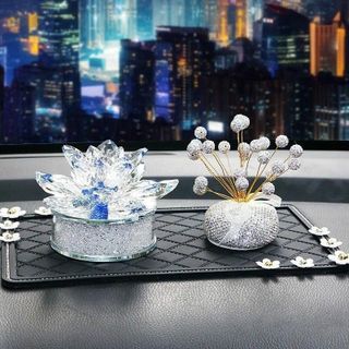 Set Hoa Sen Đá Pha Lê Xoay Bằng Lăng Lượng Mặt Trời Trang Trí Taplo Ô Tô Xe Hơi Sang Trọng