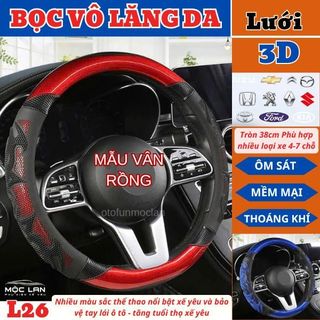 Bọc Vô Lăng Ô Tô Da Carbon 3D Nổi Vân Móng Rồng Cao Cấp 38cm - L26 Khaihuyauto
