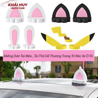 Bộ 2 Miếng Dán Tai Mèo , Tai Thỏ, Pikachu, Gấu Dễ Thương Trang Trí Nóc Xe Ô Tô / Xe Máy / Xe Tải