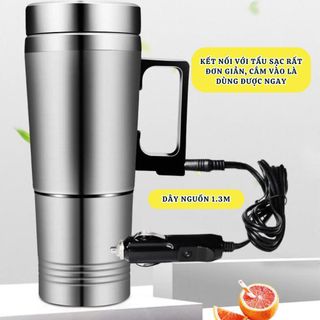 Cốc Đun Nước Giữ Nhiệt 12V–24V Sử Dụng Tẩu Sạc Trên Ô Tô – Dung Tích 300ml, Inox Không Gỉ Đế Cốc Tháo Rời Tiện Dụng