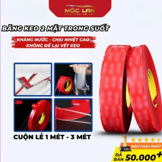 (1cmx3met) Băng Dính 2 Mặt Trong Suốt Acrylic Foam Tapes – Băng Keo Cường Lực Siêu Chắc Chuyên Dụng Ô Tô Xe Hơi