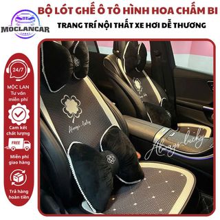 Lót Ghế Ô Tô Lót Tản Nhiệt Hình Hoa Chấm Bi - Gối Tựa Đầu Tựa Lưng Hình Nơ Đen Dễ Thương
