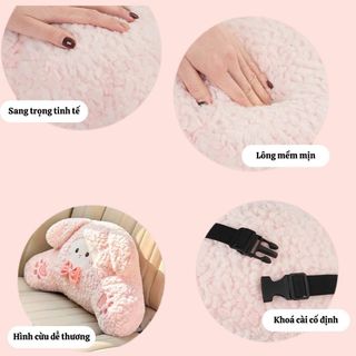 Bộ Lót Ghế Và Gối Tựa Đầu Ô Tô Hình Cừu Bông Dễ Thương – Gối Cổ, Đệm Lưng Trang Trí Nội Thất Xe Hơi Mềm Mịn
