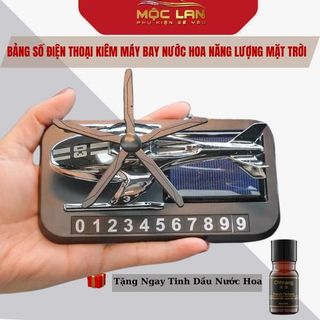 Bảng số điện thoại kèm nước hoa năng lượng mặt trời hình máy bay trực thăng gắn phụ kiện trang trí ô tô Nội Thất