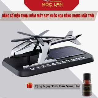 Bảng số điện thoại kèm nước hoa năng lượng mặt trời hình máy bay trực thăng gắn phụ kiện trang trí ô tô Nội Thất