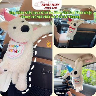 (3 Màu)Hộp Khăn Giấy Treo Ô Tô Đa Năng Chó Con Sinh Nhật – Trang Trí Nội Thất Xe Ô Tô, Quà Tặng Dễ Thương