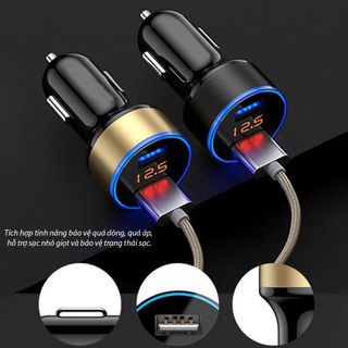 Tẩu Sạc Nhanh 2 Cổng USB 3.1A Hiển Thị Điện Tử - Nguồn 12/24V Gắn Bên Trong Xe Hơi Tiện Dụng
