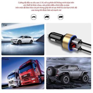Tẩu Sạc Nhanh 2 Cổng USB 3.1A Hiển Thị Điện Tử - Nguồn 12/24V Gắn Bên Trong Xe Hơi Tiện Dụng