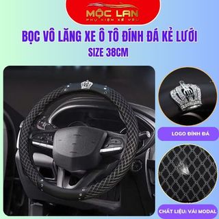 (BVL08) Bọc vô lăng ô tô đính đá Cao Cấp gắn Vương Miện Cao Cấp hàng kẻ lưới thoáng khí ôm khít