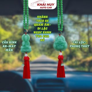 Khánh Treo Nội Thất Ô Tô Quan Âm – Di Lặc Ngọc Xanh Cao Cấp, Tua Rua Đỏ-Cầu Bình An,May Mắn, Phong Thủy, Sang Trọng