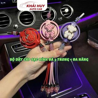 Bộ Dây Cáp Sạc Đính Đá 3 Trong 1 Đa Năng USB, Type-c, Lining Sạc Nhanh, Tiện Dụng Khi Đi Xe & Du Lịch