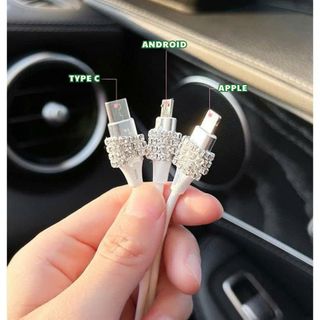 Bộ Dây Cáp Sạc Đính Đá 3 Trong 1 Đa Năng USB, Type-c, Lining Sạc Nhanh, Tiện Dụng Khi Đi Xe & Du Lịch