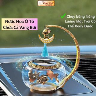 Nước Hoa Ô Tô Chứa Cá Vàng Bơi Bằng Năng Lượng Mặt Trời Xoay Được, Nước Hoa Tinh Dầu Trang Trí Nội Thất Xe Hơi