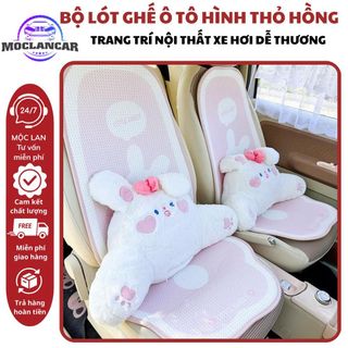 Bộ Gối Tựa Cổ Xe Ô Tô Hình Thỏ Mỉm Cười Chất Liệu Nhung Mềm Mại- Gối Tựa Cổ Lưng Trên Ô Tô
