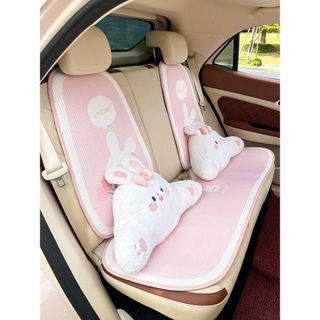 Bộ Gối Tựa Cổ Xe Ô Tô Hình Thỏ Mỉm Cười Chất Liệu Nhung Mềm Mại- Gối Tựa Cổ Lưng Trên Ô Tô