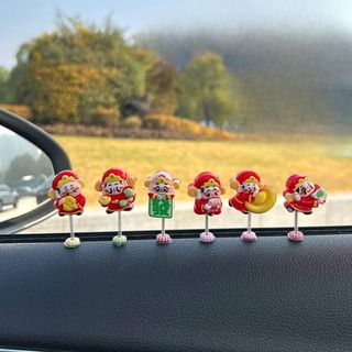 Set 6 Ông Thần Tài Mini Lò Xo Lắc Lư Trang Trí Taplo Ô Tô – Mang Lại May Mắn & Tài Lộc