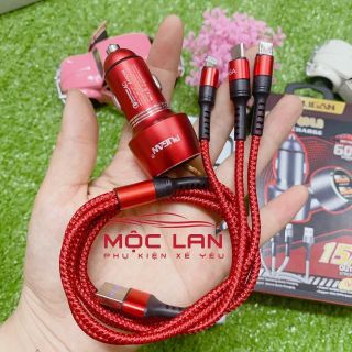 Tẩu Sạc Nhanh Pugan 15A Kèm Dây Sạc 3 Đầu Cho Các Loại Điện Thoại Dùng Trên Ô Tô Tặng Kèm Dây Sạc 3 Đầu Phụ Kiện