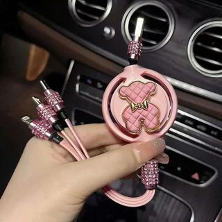 Bộ Dây Cáp Sạc Đính Đá 3 Trong 1 Đa Năng USB, Type-c, Lining Sạc Nhanh, Tiện Dụng Khi Đi Xe & Du Lịch