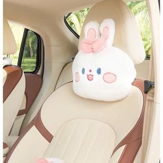 Bộ Gối Tựa Cổ Xe Ô Tô Hình Thỏ Mỉm Cười Chất Liệu Nhung Mềm Mại- Gối Tựa Cổ Lưng Trên Ô Tô