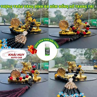(Tặng Kèm Tinh Dầu) Tượng Trâu Vàng Phong Thủy Kèm Đồng Hồ & Nước Hoa – Quà Tặng Trang Trí Taplo Ô Tô, Bàn Làm Việc