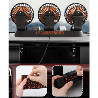 Quạt ô tô 3 đầu 3 chế độ làm mát xoay 360 gió mạnh kèm biển để số điện thoại dành cho xe hơi, quạt 5v/12v/24v