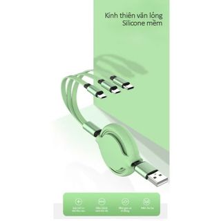 Cáp Điện Thoại Đa Năng 3 Đầu Sạc Dây Rút 3 In 1 Sạc Nhanh 3A Cổng Chất Liệu Bền Gọn Nhẹ Tiện Lợi