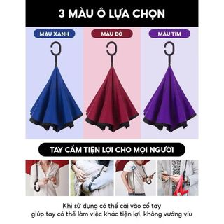 Ô Che Mưa Nắng Gấp Ngược Đi Ô Tô Thiết Kế 2 Lớp Vải Cán Chữ C Tiện Lợi Chống UV Chống Thấm Tốt