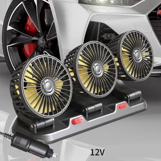 Quạt ô tô 3 đầu 3 chế độ làm mát xoay 360 gió mạnh kèm biển để số điện thoại dành cho xe hơi, quạt 5v/12v/24v