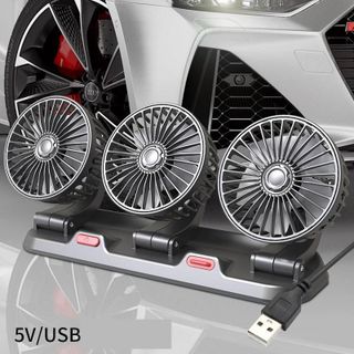 Quạt ô tô 3 đầu 3 chế độ làm mát xoay 360 gió mạnh kèm biển để số điện thoại dành cho xe hơi, quạt 5v/12v/24v