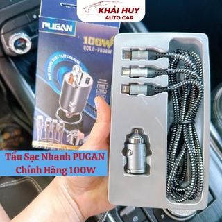 Tẩu Sạc Nhanh PUGAN 100W Sạc Ô Tô, Tẩu Âm Nguồn 2 Cổng USB và TYPE C Đều Sạc Siêu Nhanh khaihuyauto