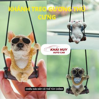 Khánh Treo Gương Thú Cưng,Chú Chó,Mèo Đu Xích Đu Đáng Yêu Trang Trí Xe Hơi Treo Gương Chiếu Hậu khaihuyauto