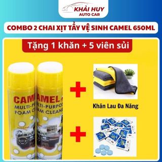 COMBO 2 Chai Xịt Tẩy Vệ Sinh Nội Thất Ô Tô Dạng Bọt CAMEL FOAM CLEANER 650ML