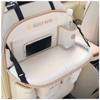 Túi Đựng Đồ Đa Năng Khiêm Bàn Ăn Chất Liệu Da PU Họa Tiết Hoạt Hình Gắn Sau Ghế Xe Hơi khaihuyauto