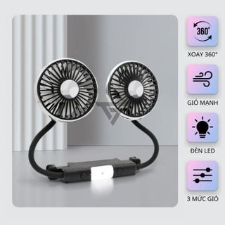 Quạt Ô Tô USB Gắn Ghế Phụ 2 Đầu Xoay Linh Hoạt 360° Làm Mát Nhanh Có Đèn Led Động Cơ Chạy Êm Ái Không Ồn
