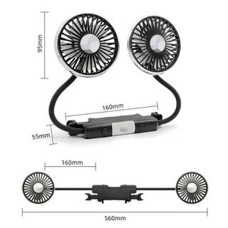 Quạt Ô Tô USB Gắn Ghế Phụ 2 Đầu Xoay Linh Hoạt 360° Làm Mát Nhanh Có Đèn Led Động Cơ Chạy Êm Ái Không Ồn
