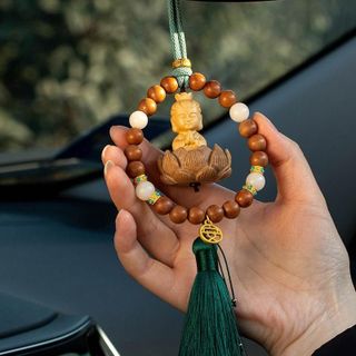 Khánh treo gương xe ô tô quan âm và phật tổ vòng gỗ hoàng liên trang trí ô tô Nội Thất