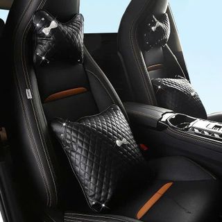 Bộ Gối Tựa Đầu Cao Su xe ô tô, Lưng Hình Nơ Đá ,Chất Liệu Da PU Cao Cấp Trang Trí Xe Hơi