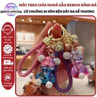 Móc Khóa Gấu Berick Tai Gấu Đính Đá  Có Chuông Kèm Dây Bện Nhiều Màu Cầu Vồng Dễ Thương Móc Khoá Pikachu Đinh Cua Nam