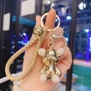 Móc Khóa Gấu Berick Tai Gấu Đính Đá  Có Chuông Kèm Dây Bện Nhiều Màu Cầu Vồng Dễ Thương Móc Khoá Pikachu Đinh Cua Nam