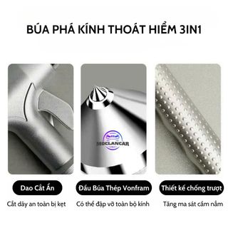 Búa Thoát Hiểm Ô Tô Đa Năng 3in1 – Phá Kính Cứu Hộ, Cắt Dây An Toàn Dùng Trong Trường Hợp Khẩn Cấp