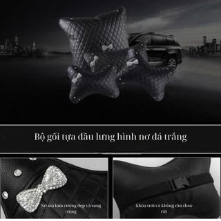 Bộ Gối Tựa Đầu Cao Su xe ô tô, Lưng Hình Nơ Đá ,Chất Liệu Da PU Cao Cấp Trang Trí Xe Hơi
