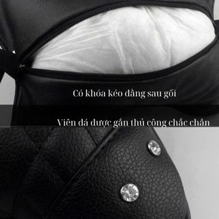 Bộ Gối Tựa Đầu Cao Su xe ô tô, Lưng Hình Nơ Đá ,Chất Liệu Da PU Cao Cấp Trang Trí Xe Hơi