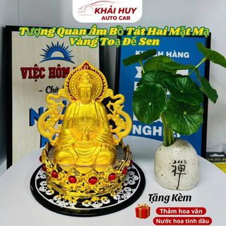 Tượng Quan Âm Bồ Tát Hai Mặt Mạ Vàng Toạ Đế Sen Có Nước Hoa Trang Trí Taplo Ô Tô, Làm Quà Tặng (Có Nước Hoa)