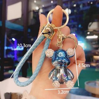 Móc Khóa Gấu Berick Tai Gấu Đính Đá Có Chuông Kèm Dây Bện Nhiều Màu Cầu Vồng Dễ Thương Móc Khoá Pikachu Đinh Cua Nam