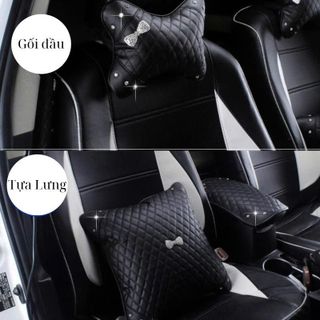 Bộ Gối Tựa Đầu Cao Su xe ô tô, Lưng Hình Nơ Đá ,Chất Liệu Da PU Cao Cấp Trang Trí Xe Hơi