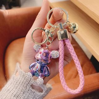 Móc Khóa Gấu Berick Tai Gấu Đính Đá Có Chuông Kèm Dây Bện Nhiều Màu Cầu Vồng Dễ Thương Móc Khoá Pikachu Đinh Cua Nam