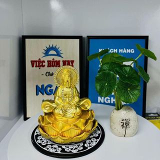 Tượng Quan Âm Bồ Tát Hai Mặt Mạ Vàng Toạ Đế Sen Có Nước Hoa Trang Trí Taplo Ô Tô, Làm Quà Tặng (Có Nước Hoa)